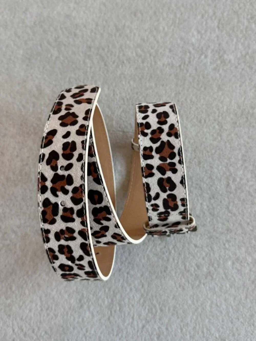 Leopard Print Wide Wrap Belt with Brass Tone Buckle